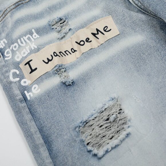 Amiri Blue Letter Full Print Patch Ripped Jeans - Picture 14 of 14